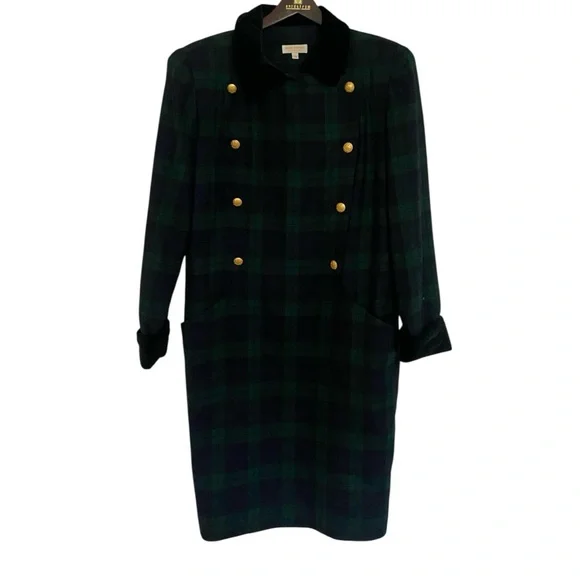 Brooks Brothers Black and Green Plaid Midi Dress - Picture 1 of 4